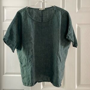 Eileen Fisher Linen Top, Bateau Neck with Pockets, Green